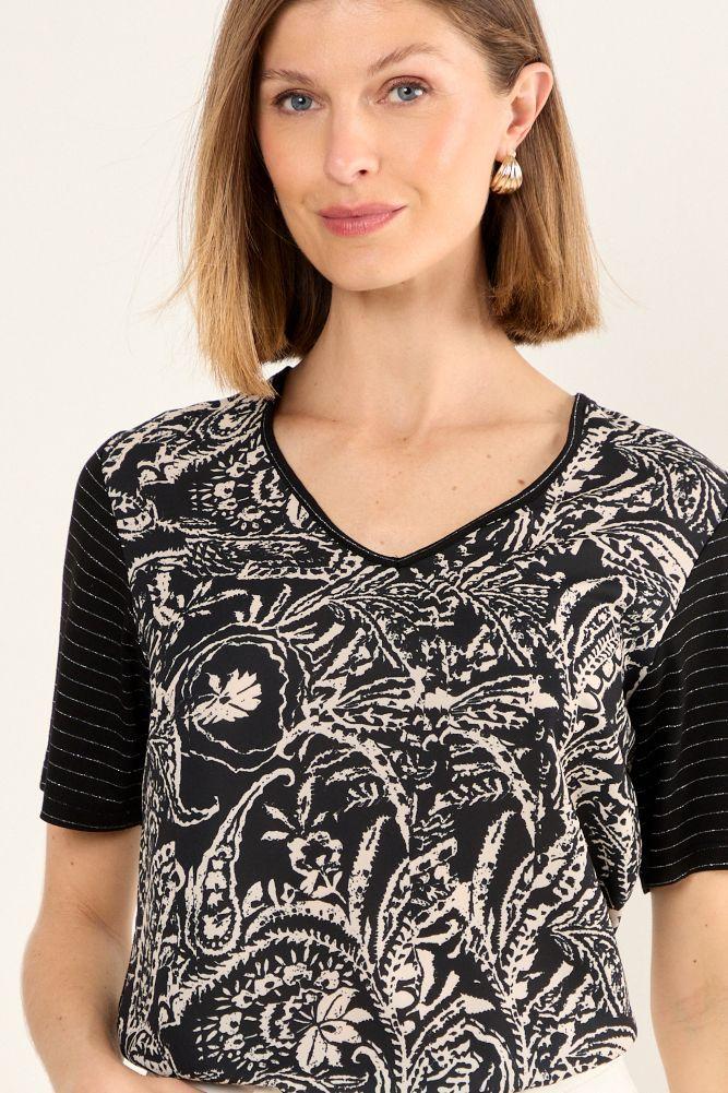 Polera Doble Tela Estampada Negro Ma Griffe 14602225003102-2