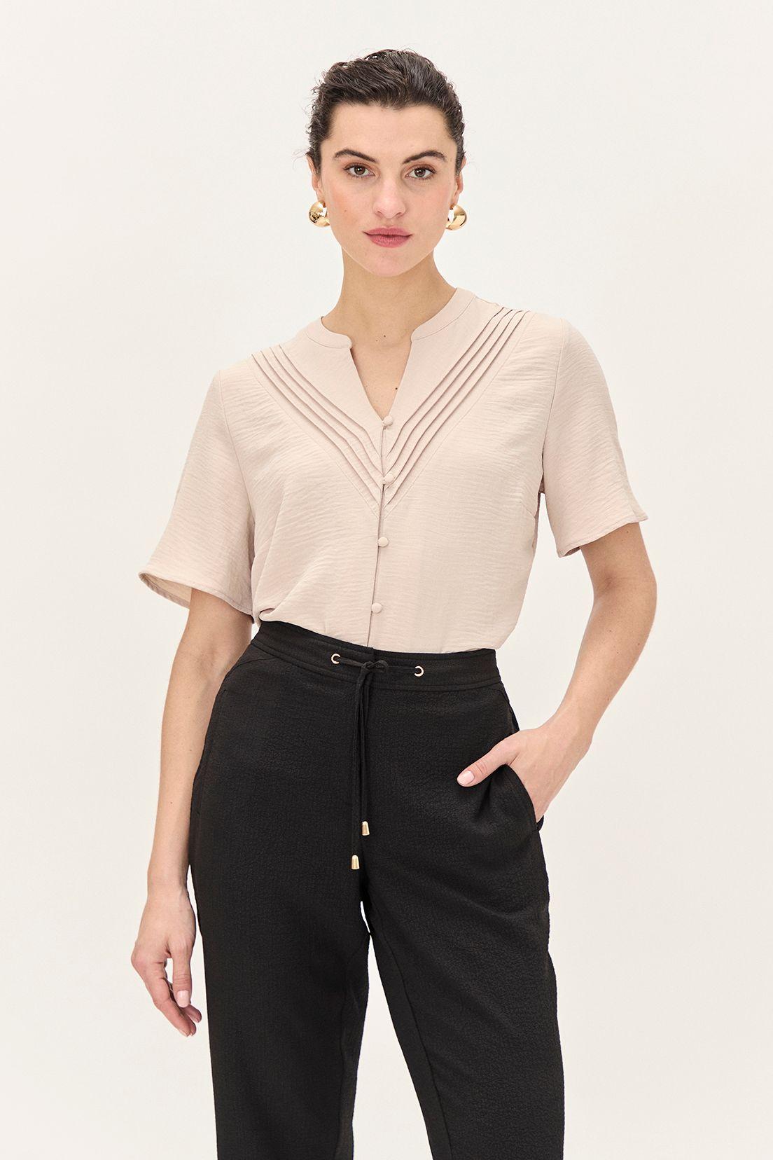 Blusa Cuello Mao Abotonada Beige Ma Griffe 14002224005106-0