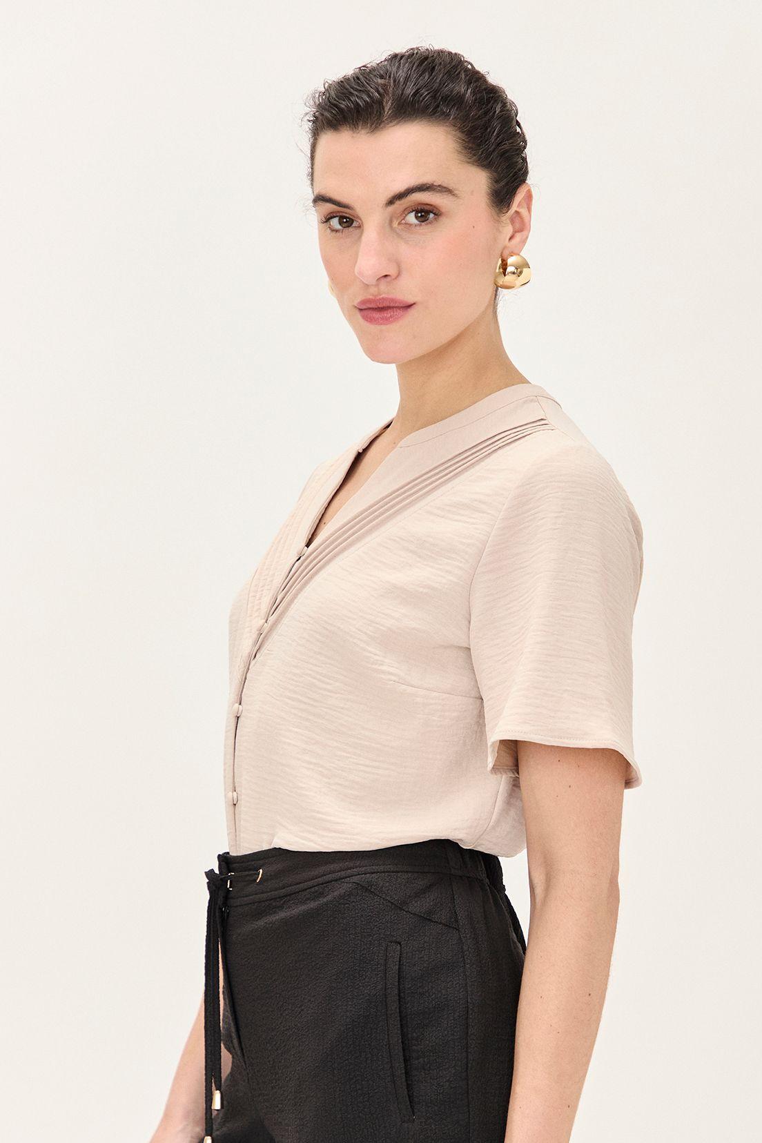 Blusa Cuello Mao Abotonada Beige Ma Griffe 14002224005106-2