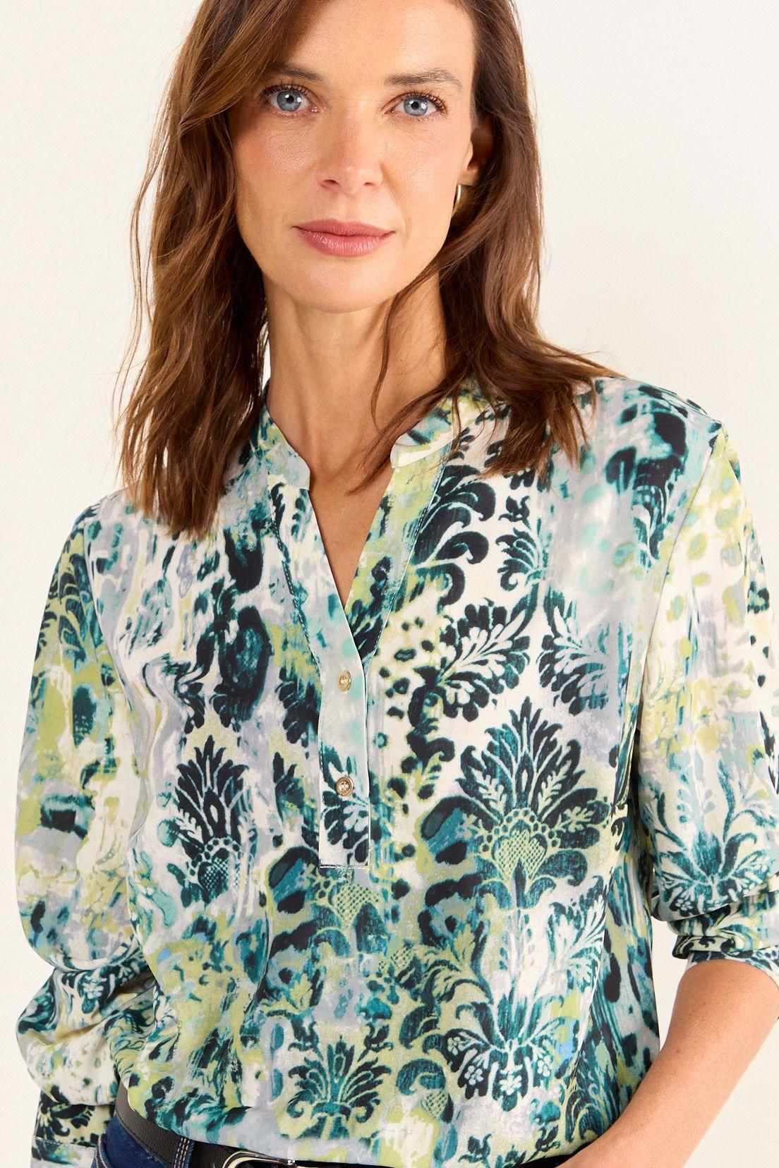 Blusa Cuello Mao Estampada Verde Oliva Ma Griffe 14102126057107-1