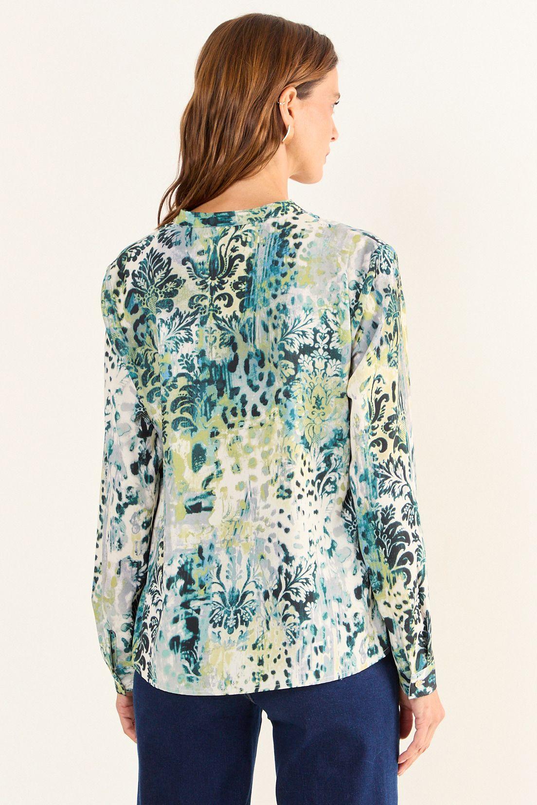 Blusa Cuello Mao Estampada Verde Oliva Ma Griffe 14102126057107-3