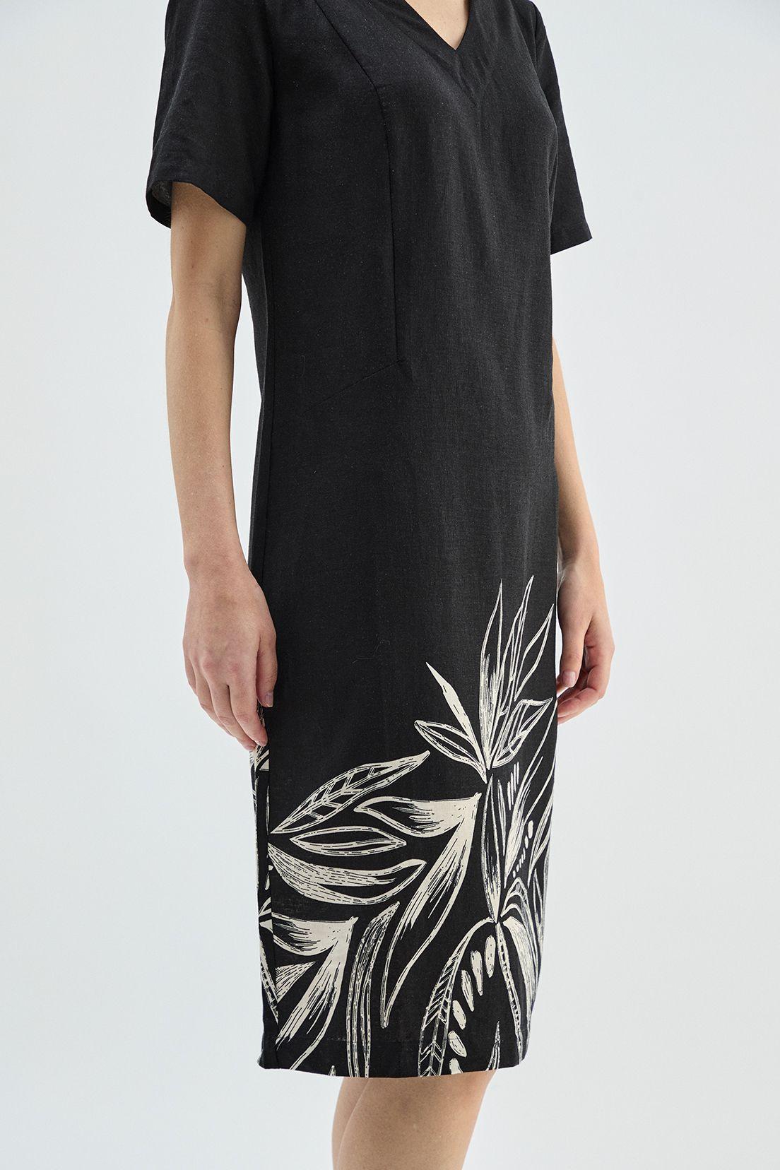 Vestido Lino Estampado Negro Ma Griffe 13102224056102-2