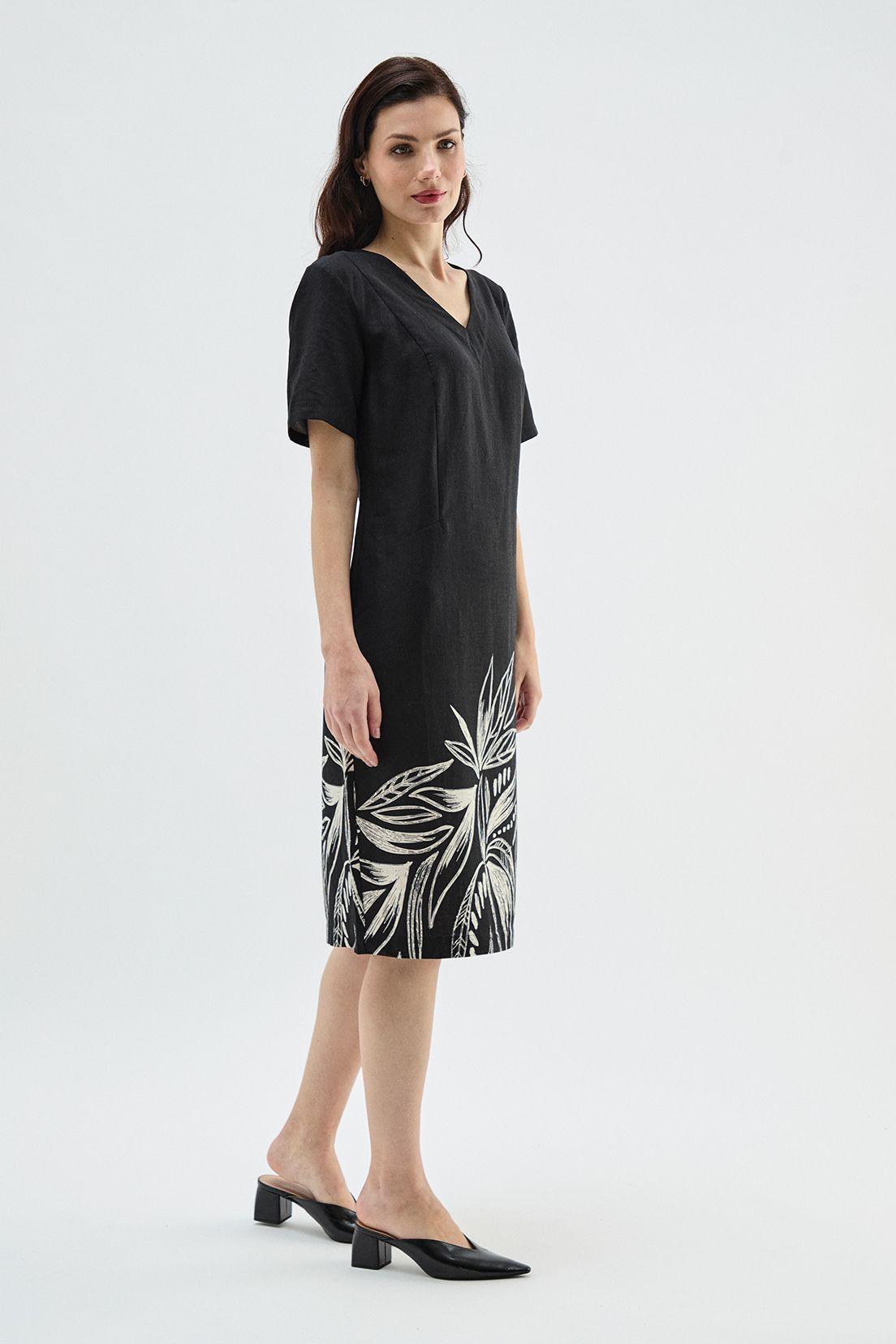 Vestido Lino Estampado Negro Ma Griffe 13102224056102-3