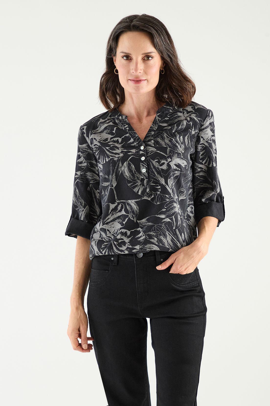 Blusa Lyocell Estampada Negro Ma Griffe 14102125051102-0