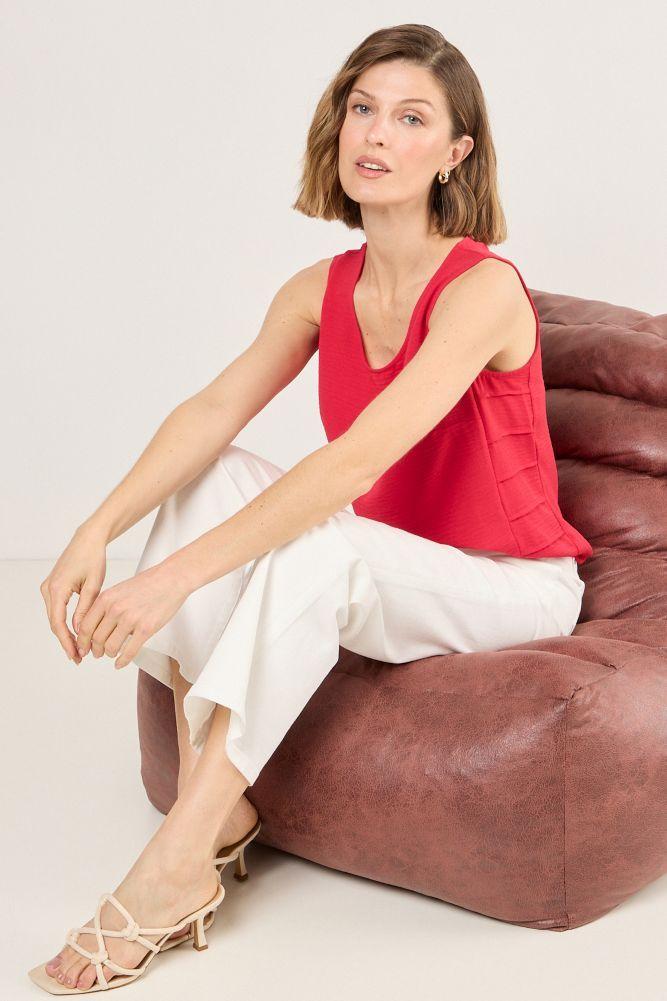 Blusa Sin Mangas Con Textura Rojo Ma Griffe 14002225009103-3