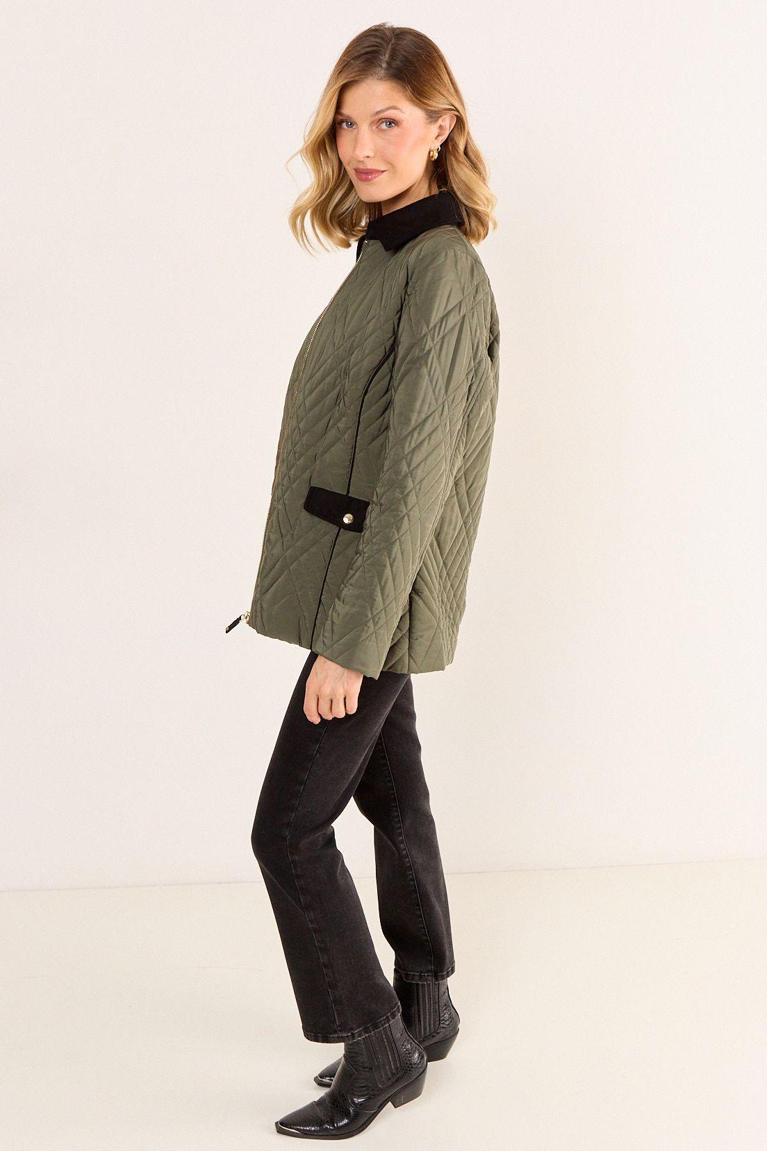 Parka Cuello Suede Contratono Verde Oliva Ma Griffe 17602126050107-3