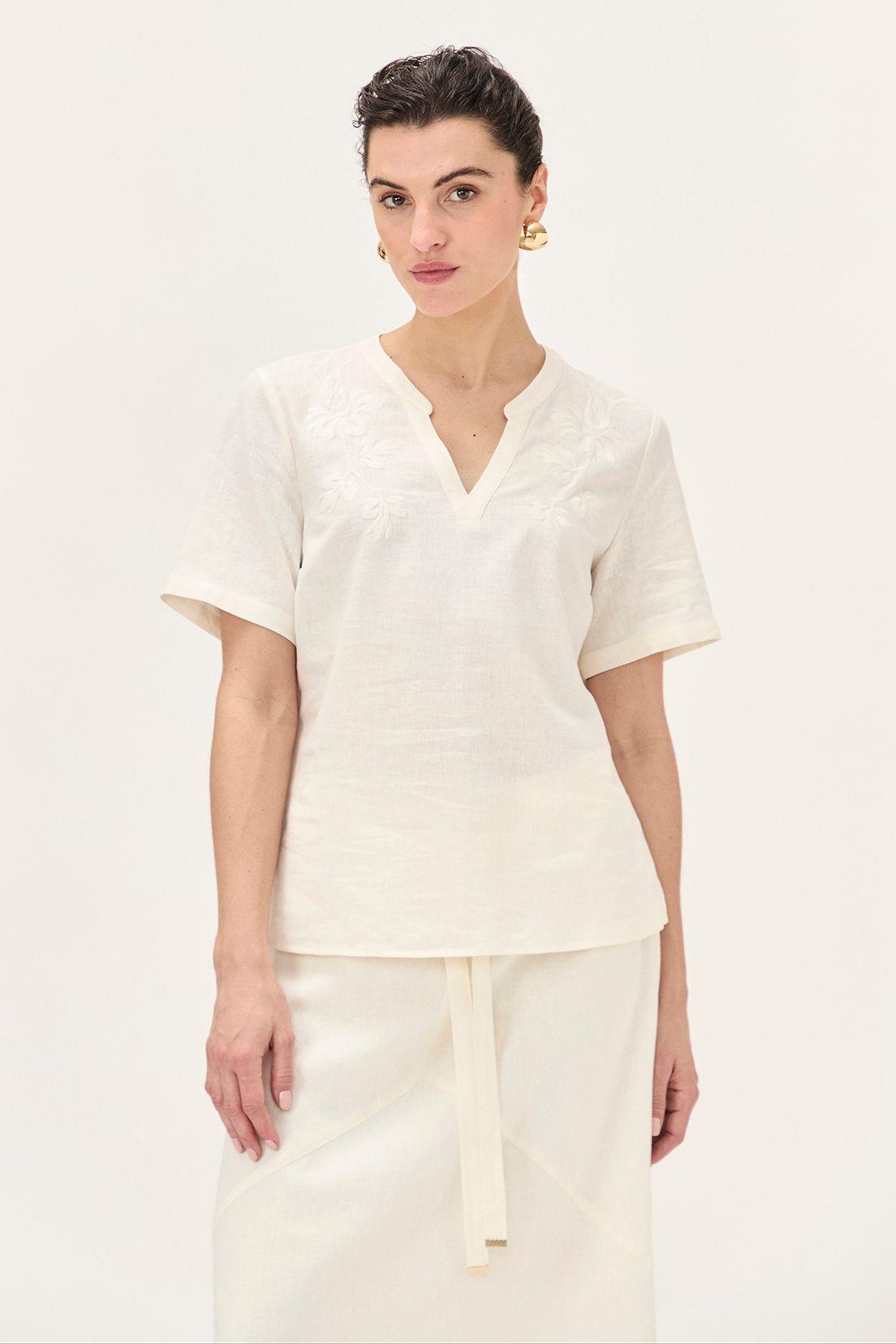 Blusa Lino Crudo Ma Griffe 14002224065105-3