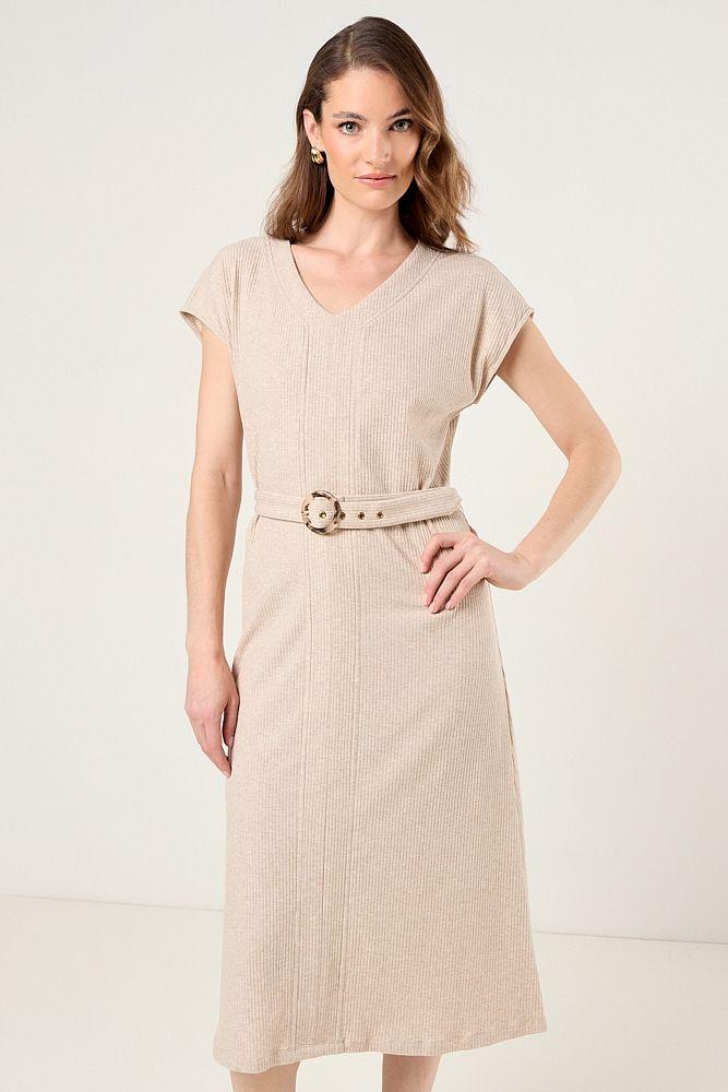 Vestido Rib Con Cinturon Beige Ma Griffe 13002225057106-0