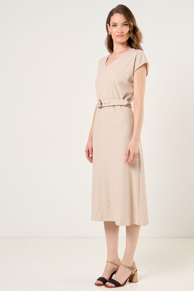 Vestido Rib Con Cinturon Beige Ma Griffe 13002225057106-4