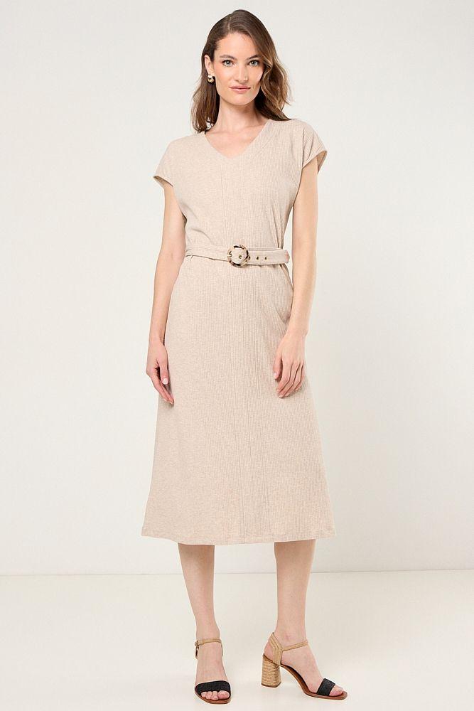 Vestido Rib Con Cinturon Beige Ma Griffe 13002225057106-3