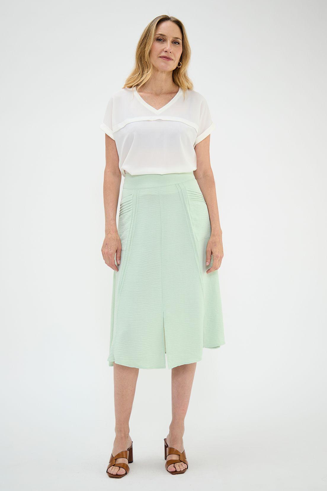 Falda Evase Con Plisados Verde Ma Griffe 12002224004117-0