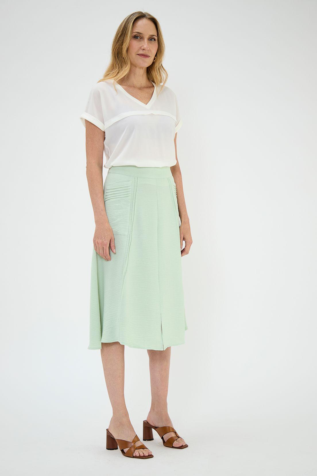 Falda Evase Con Plisados Verde Ma Griffe 12002224004117-3