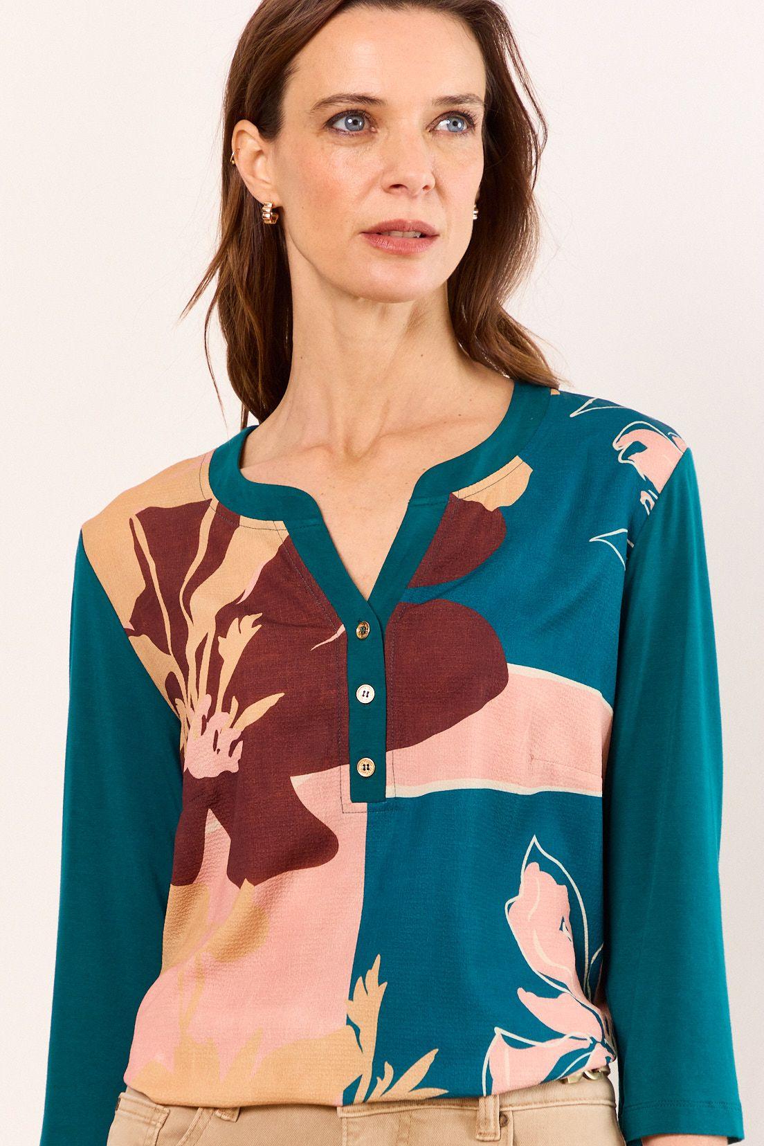 Polera Doble Tela Estampada Petroleo Ma Griffe 14602226052537-1