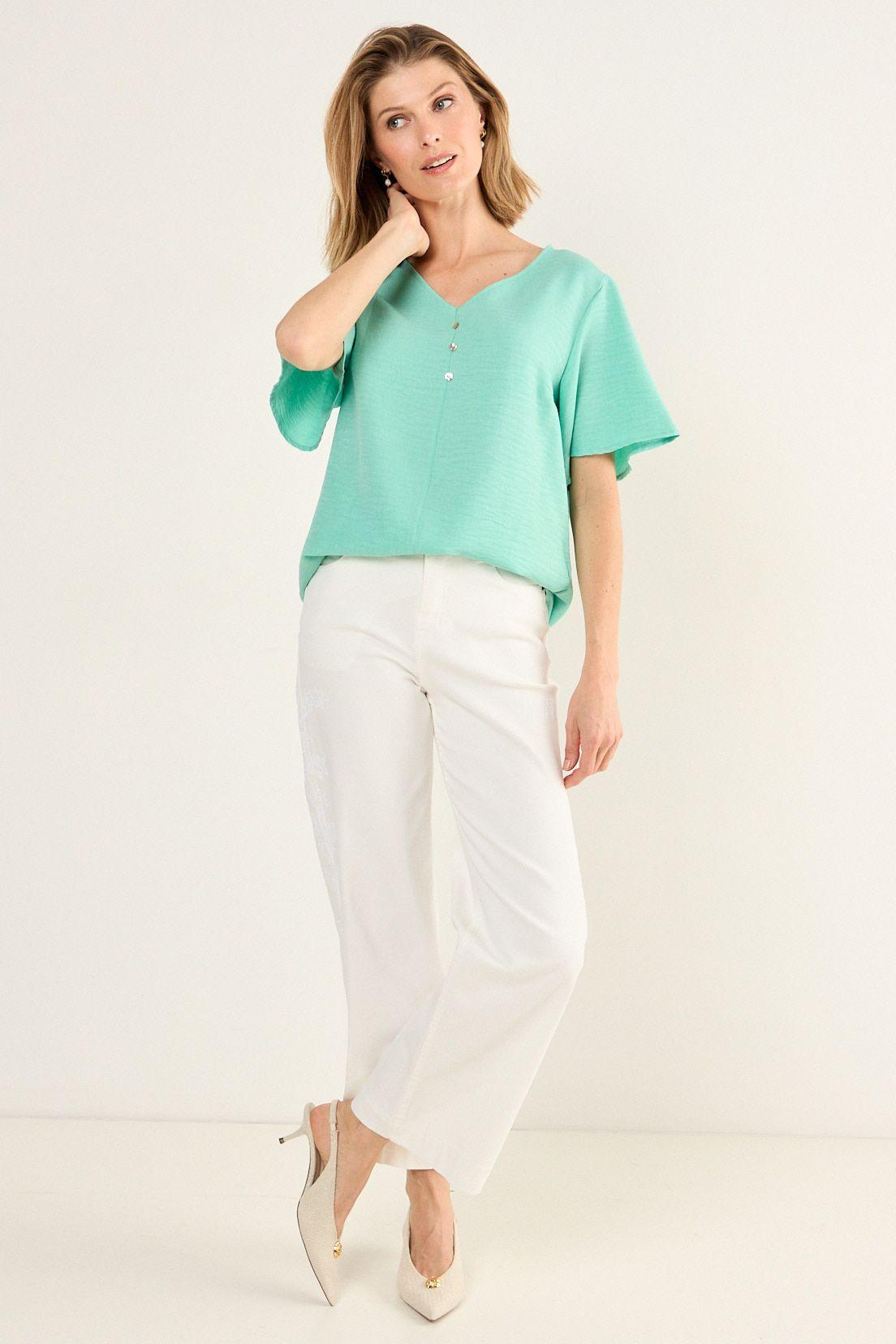 Blusa Escote V Verde Ma Griffe 14002126052217-3