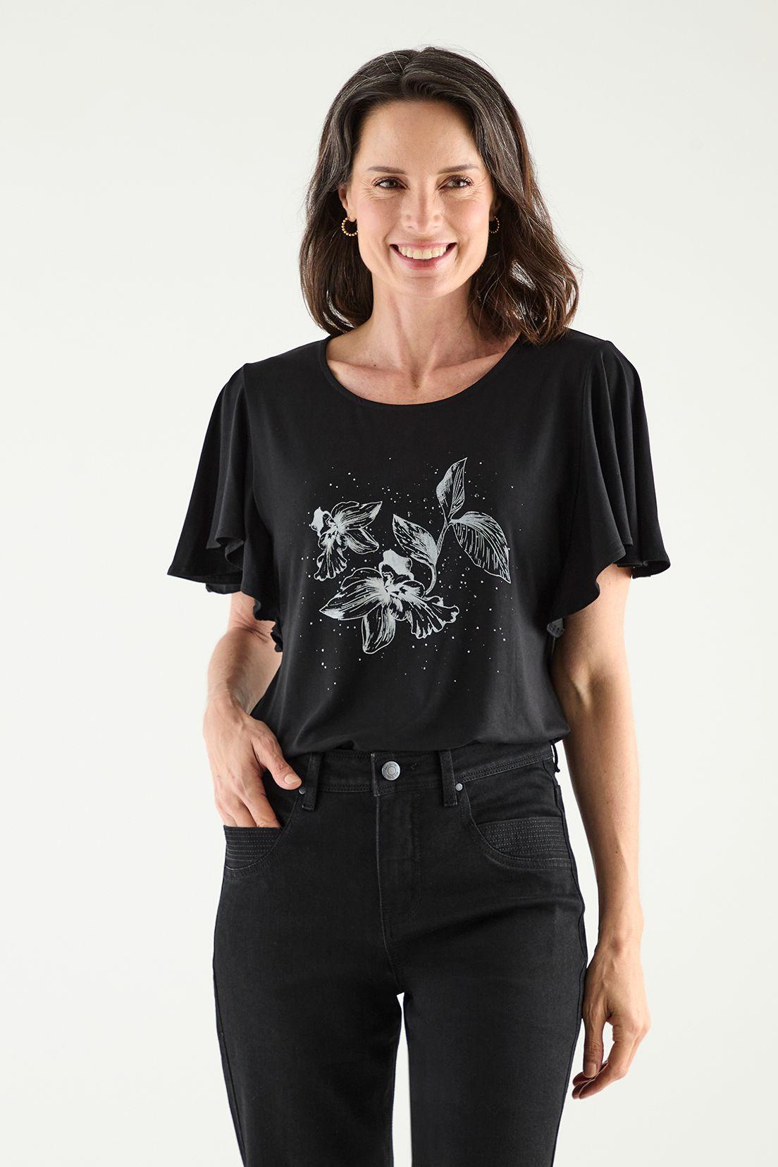 Polera Con Estampado Focalizado Negro Ma Griffe 14602125001102-4