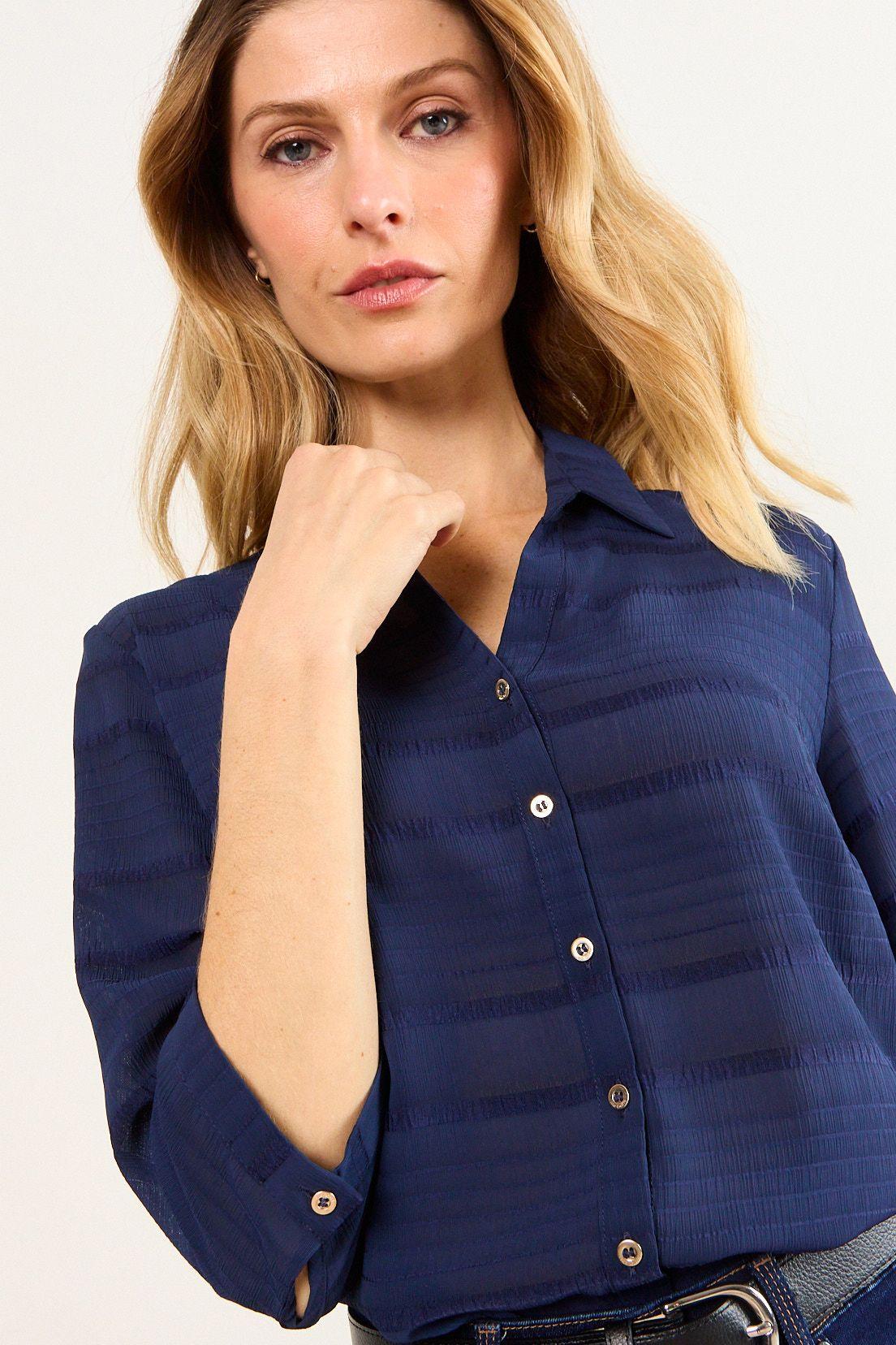 Blusa Camisera Textura Azul Ma Griffe 14002226052104-1