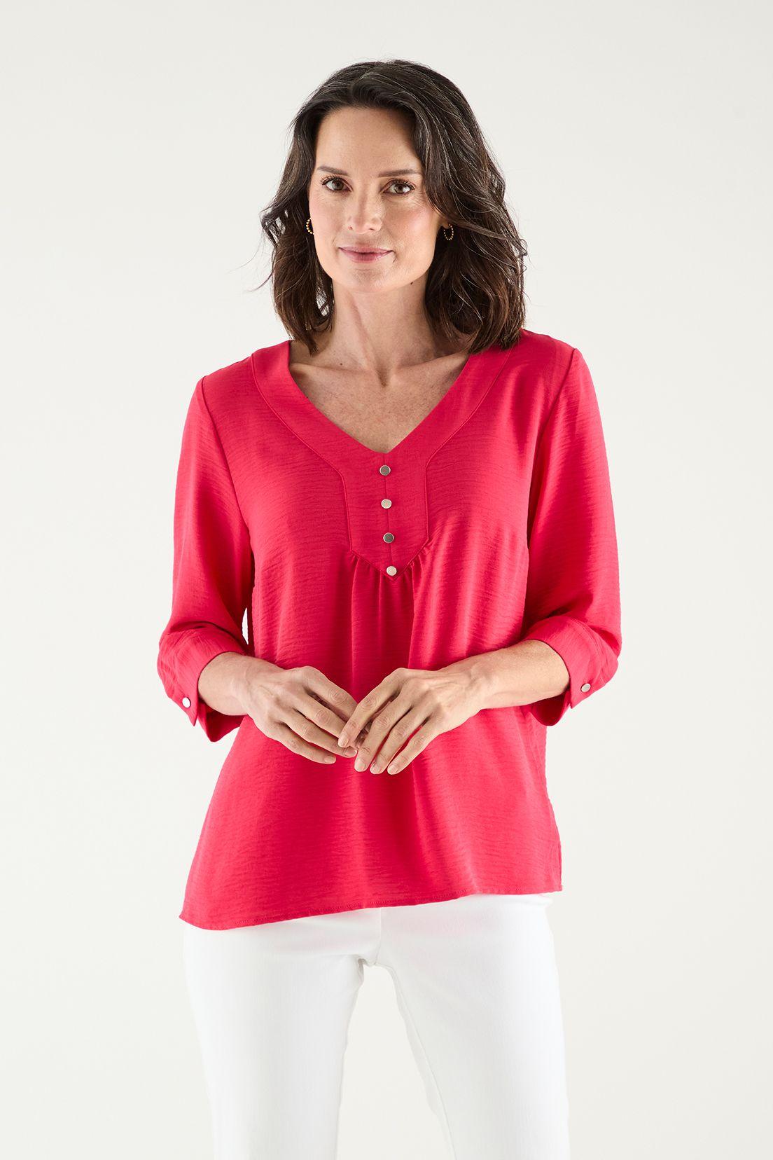 Blusa Escote En V Con Botones fucsia Ma Griffe 14002125004116-4
