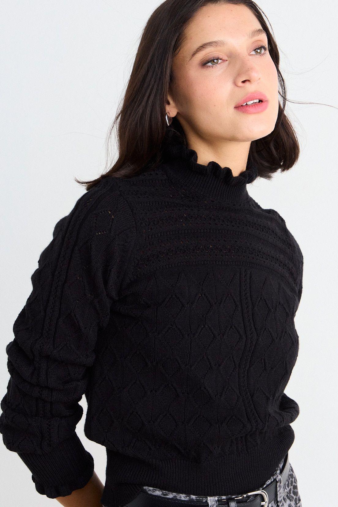 Sweater Cuello Alto Ondulado Negro iO 18120126019102-0