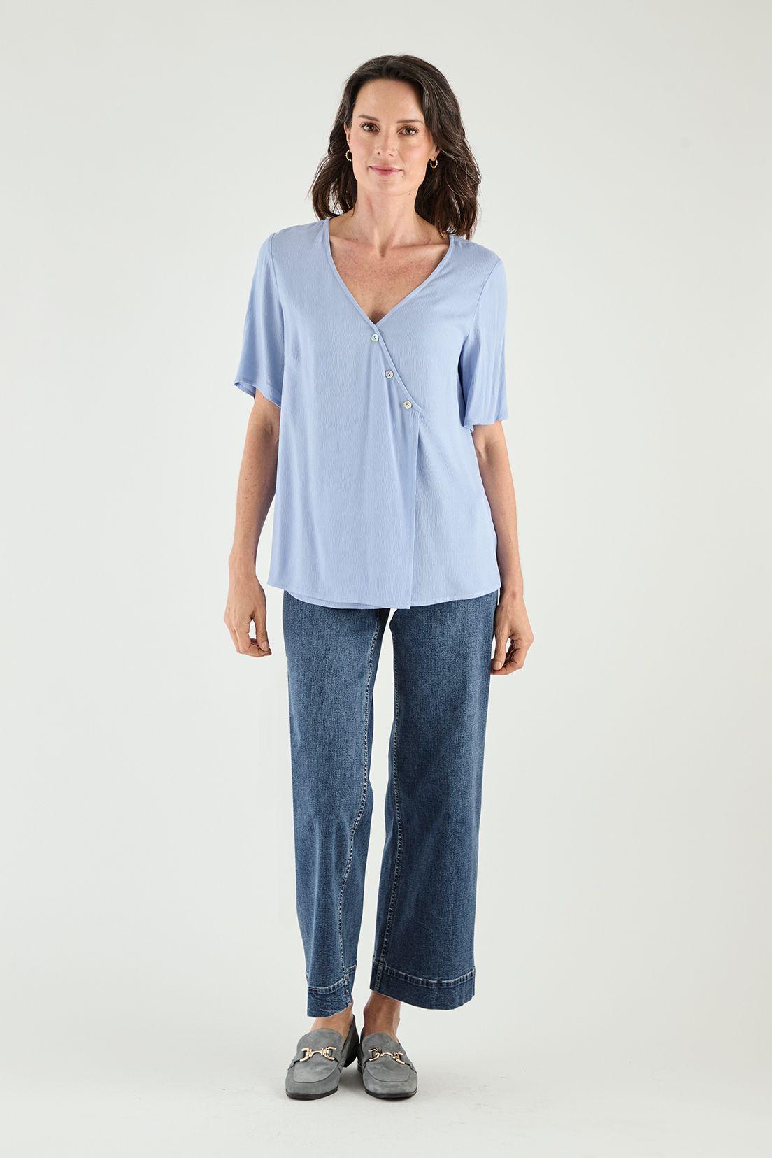 Blusa Escote En V Y Manga Corta Celeste Ma Griffe 14002125003110-0