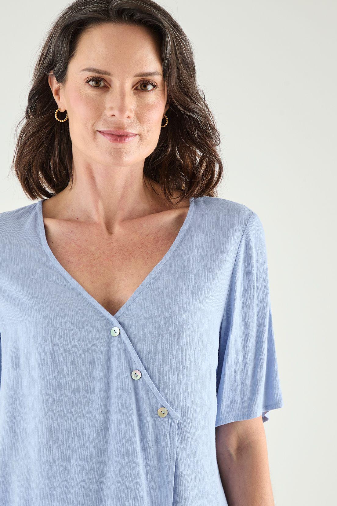 Blusa Escote En V Y Manga Corta Celeste Ma Griffe 14002125003110-1