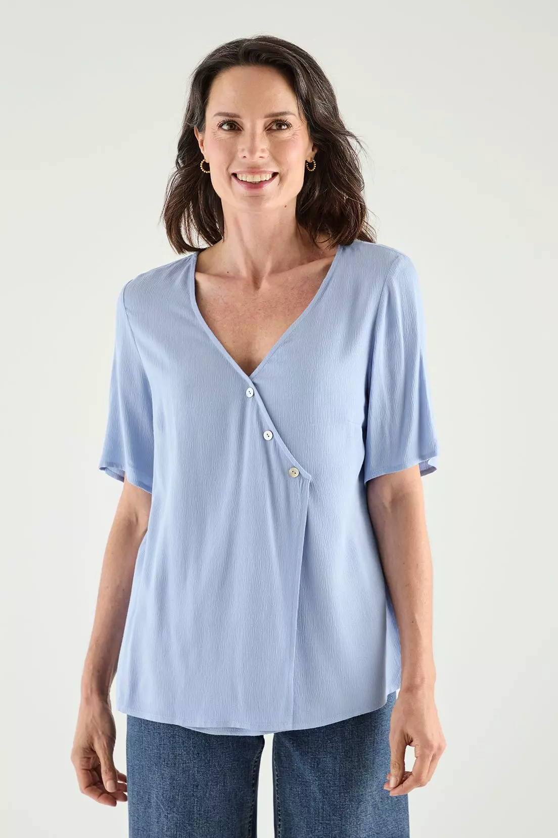 Blusa Escote En V Y Manga Corta Celeste Ma Griffe 14002125003110-0