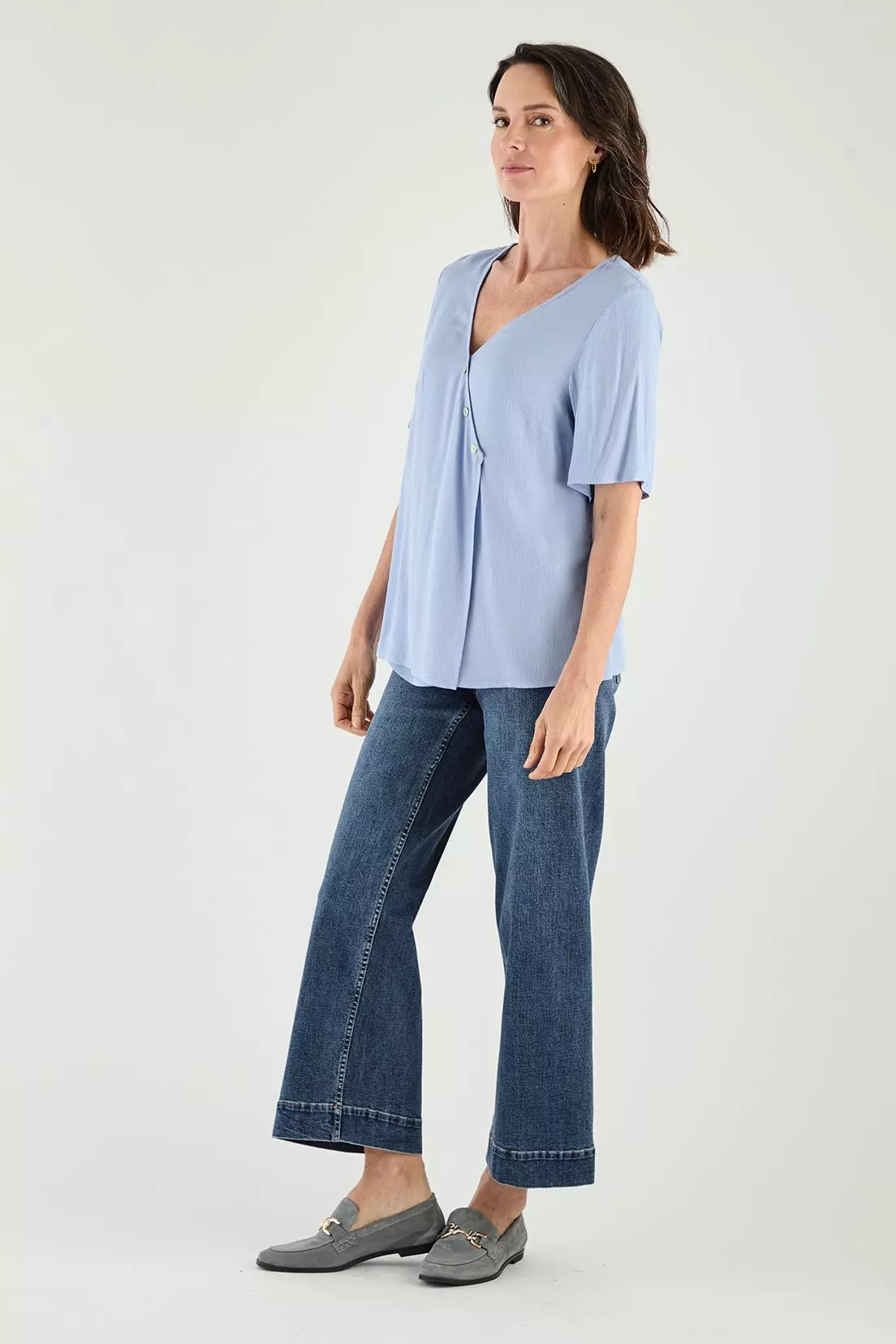 Blusa Escote En V Y Manga Corta Celeste Ma Griffe 14002125003110-3