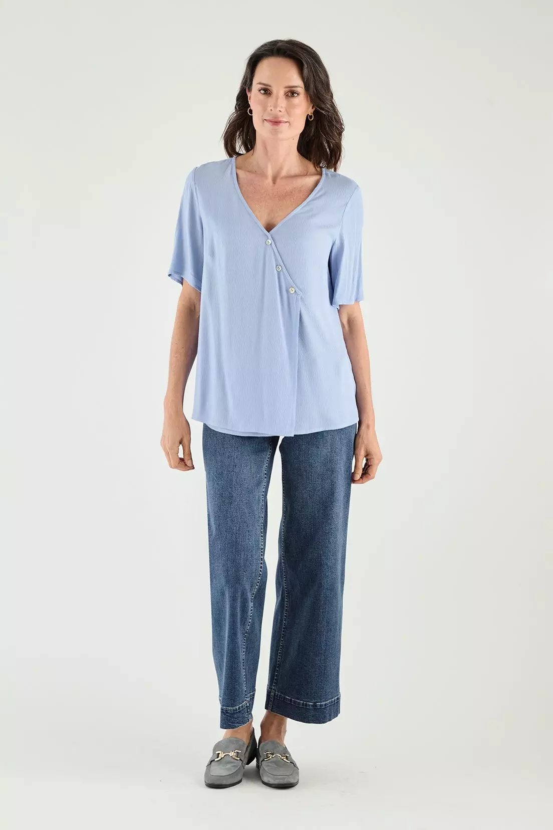 Blusa Escote En V Y Manga Corta Celeste Ma Griffe 14002125003110-4