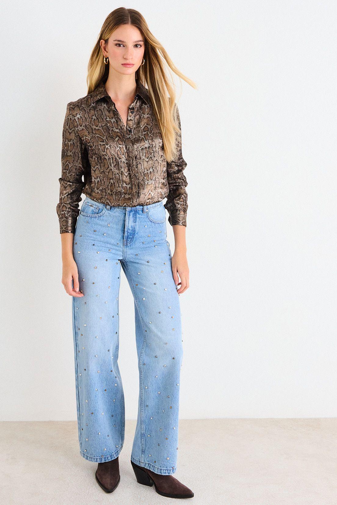 Blusa Camisera Fantasia Satinada Beige Ash 14107226001106-3