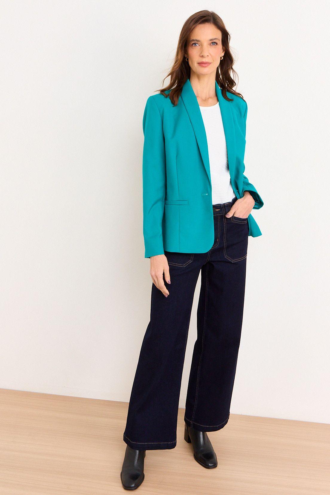 Blazer Cuello Continuo Turquesa Ma Griffe 16002226051217-3