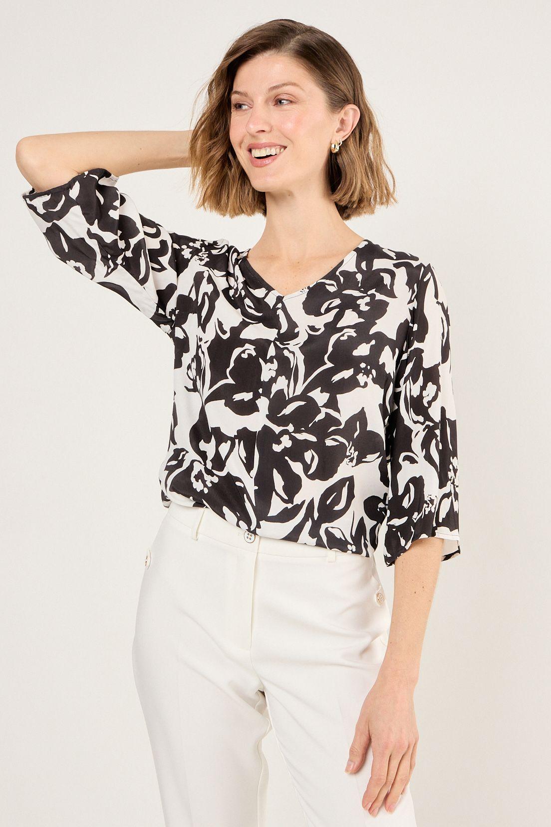 Blusa De Viscosa Estampada Negro Ma Griffe 14102225057102-2
