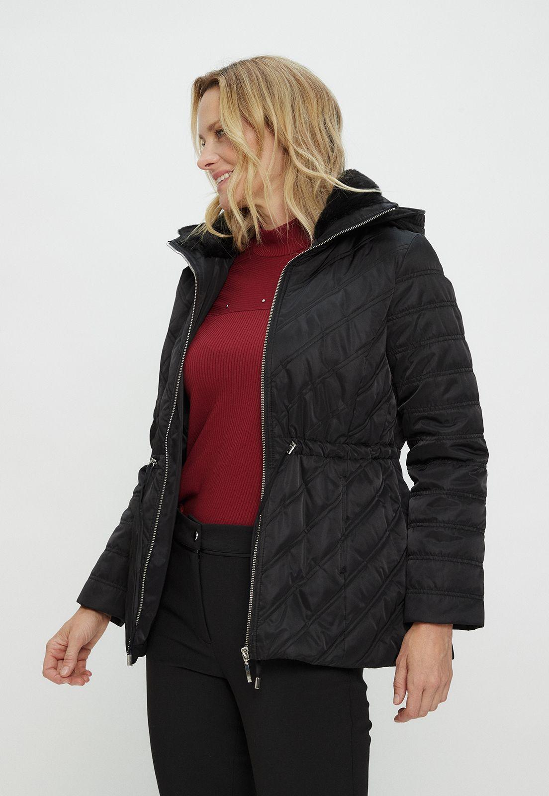 Parka Con Cuello Peludo Y Gorro Negro Ma Griffe 17602124006102-3