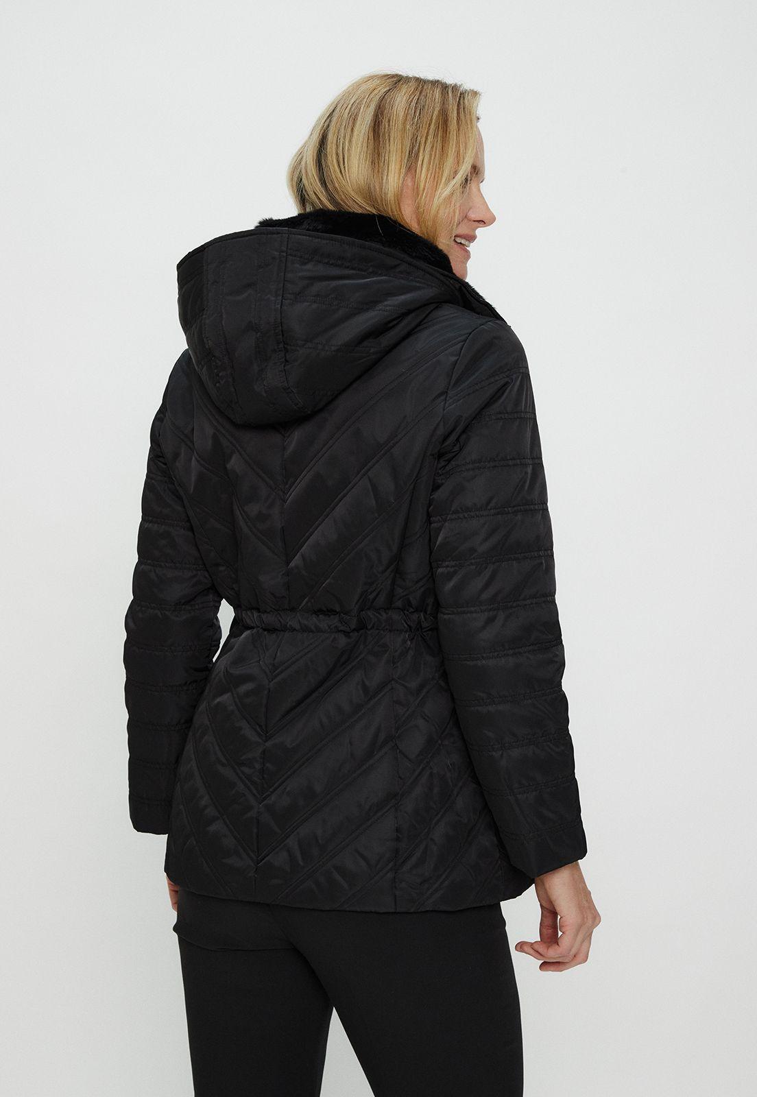 Parka Con Cuello Peludo Y Gorro Negro Ma Griffe 17602124006102-4