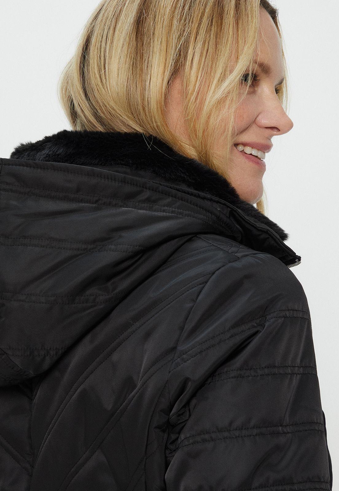 Parka Con Cuello Peludo Y Gorro Negro Ma Griffe 17602124006102-5
