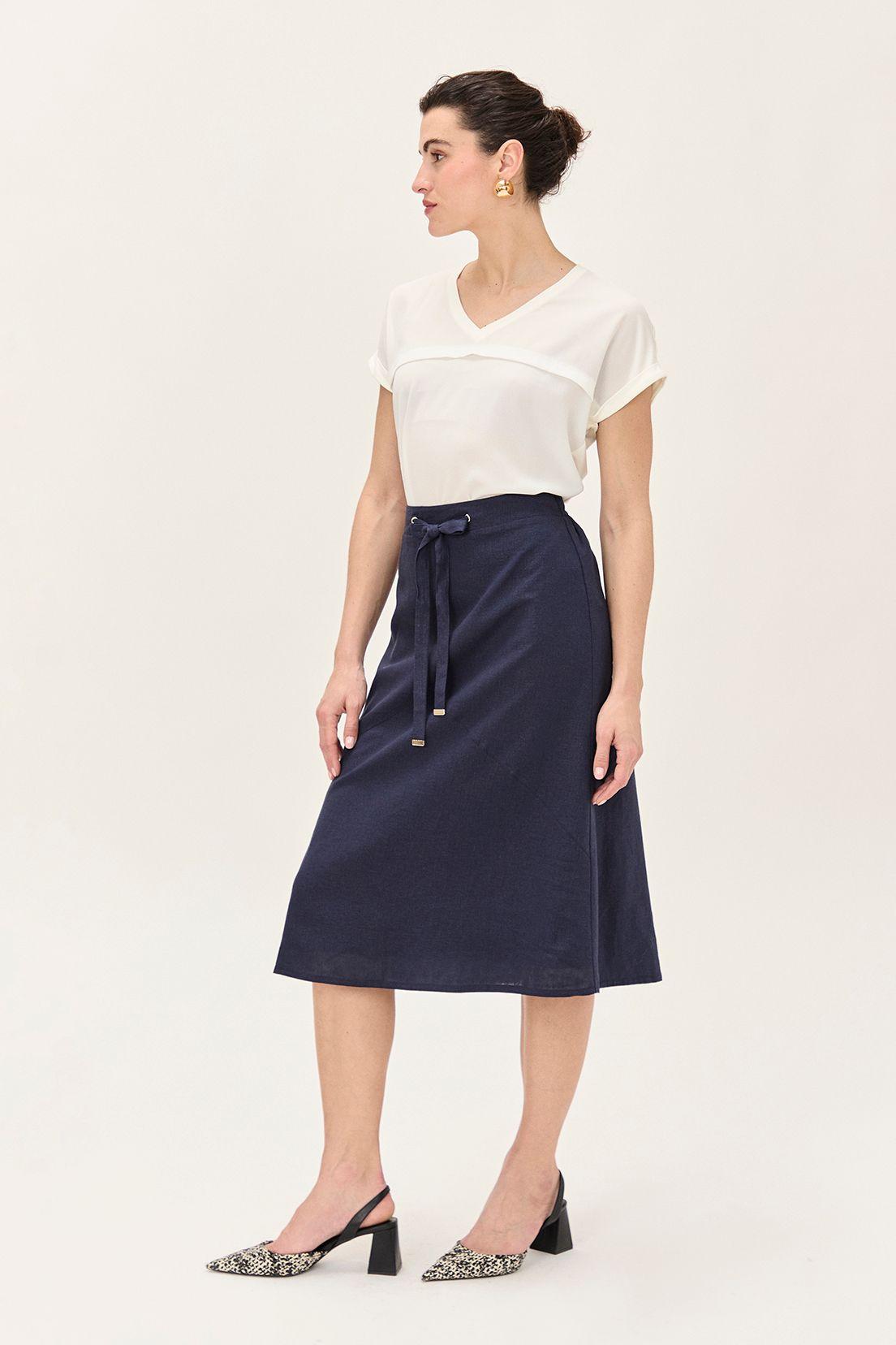 Falda Lino Evase Azul Ma Griffe 12002224054104-3