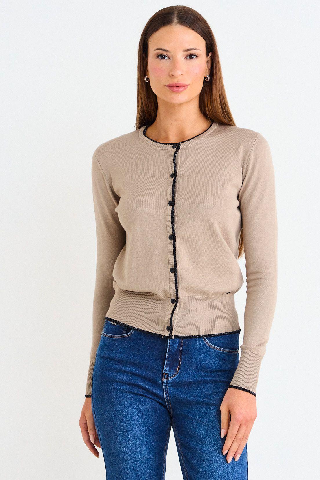Cardigan Basico Con Borde Lurex Beige Ash 18007126010106-0