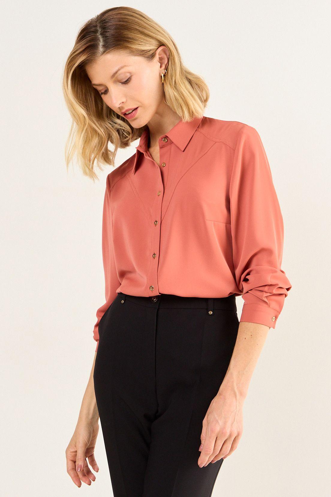 Blusa Camisera Cortes Terracota Ma Griffe 14002126060214-1