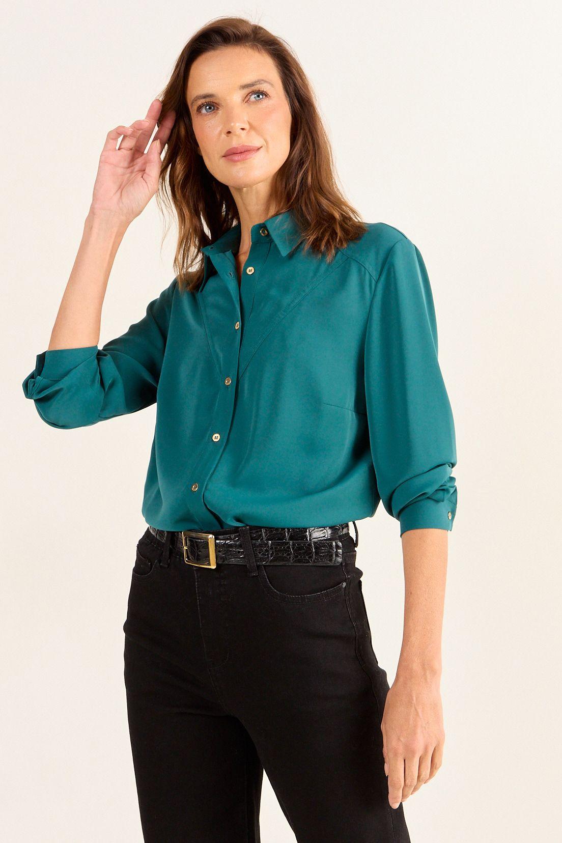 Blusa Camisera Cortes Turquesa Oscuro Ma Griffe 14002126060107-1