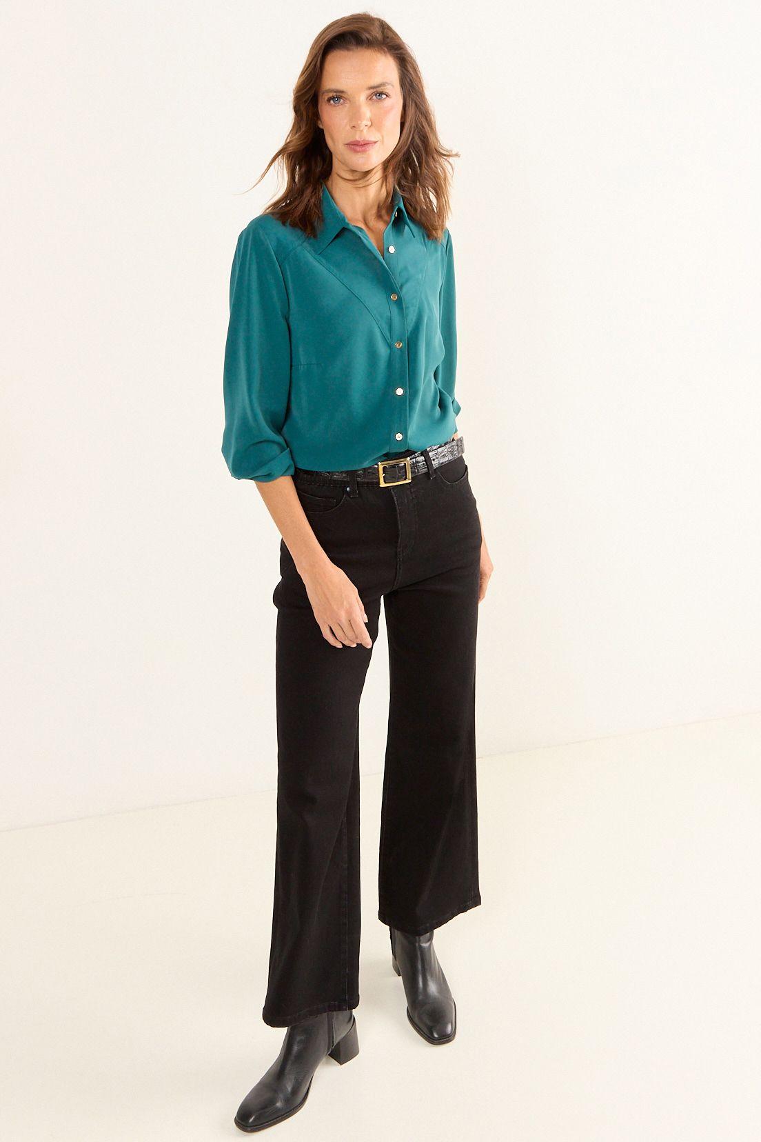 Blusa Camisera Cortes Turquesa Oscuro Ma Griffe 14002126060107-4