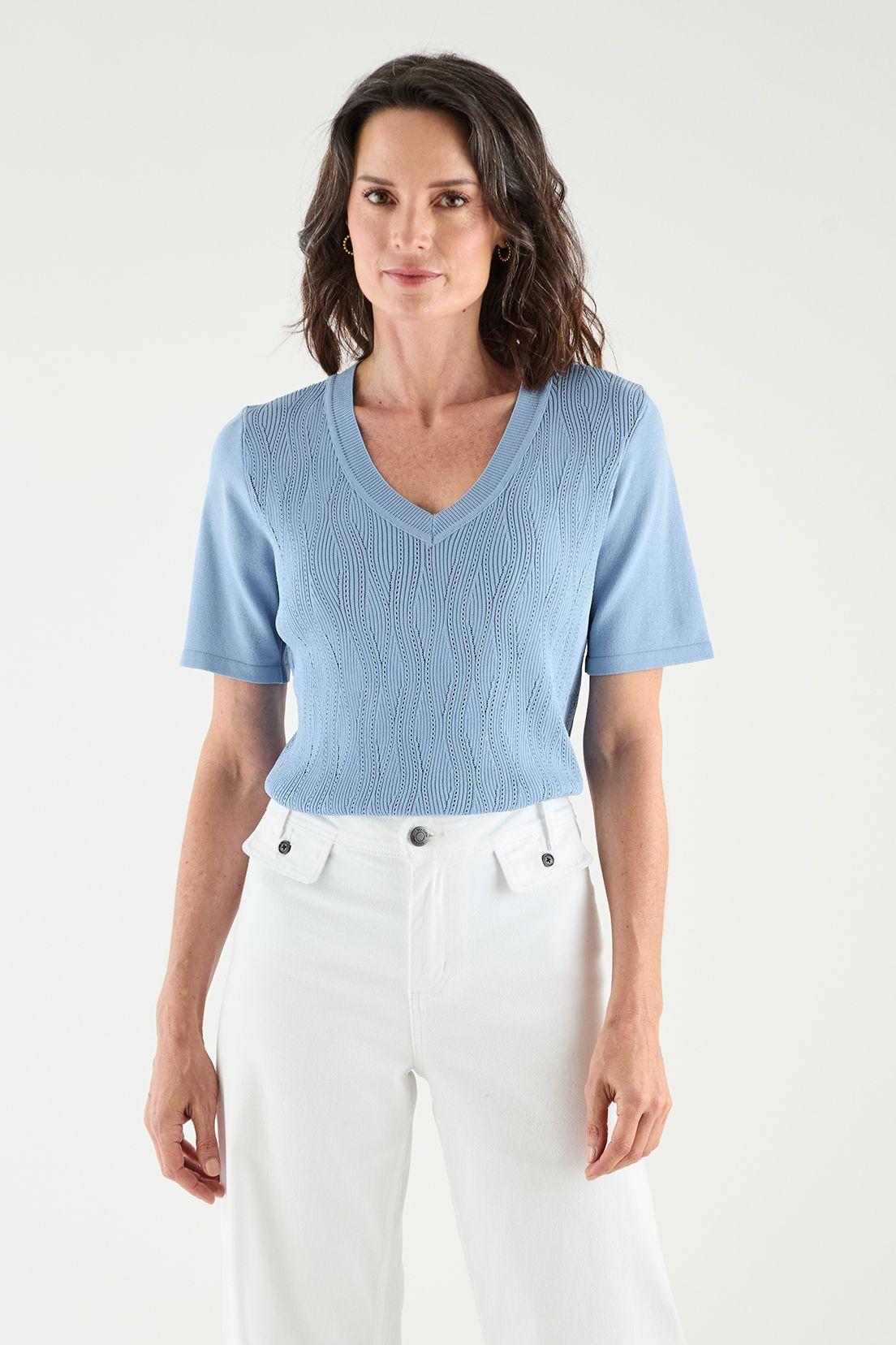 Polera Tejida Celeste Ma Griffe 18202125001110-0