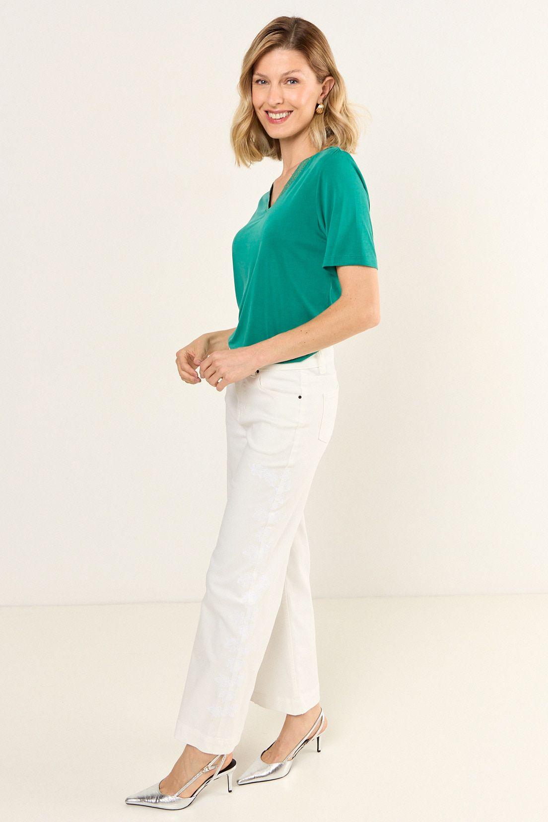 Polera Escote En V Con Lurex Verde Ma Griffe 14202126005217-3