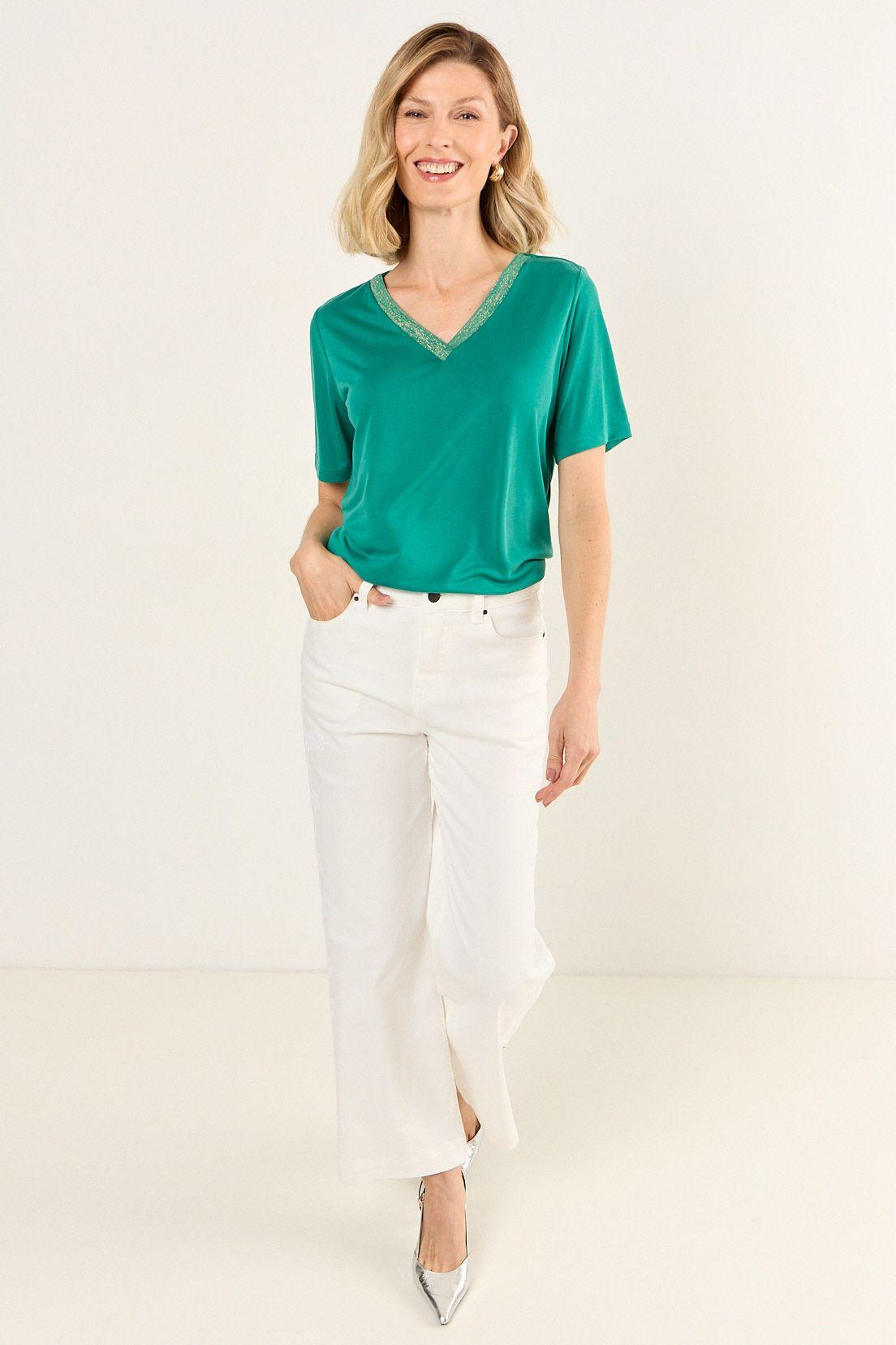Polera Escote En V Con Lurex Verde Ma Griffe 14202126005217-4