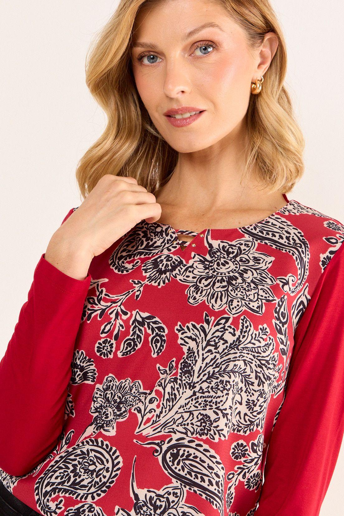 Polera Doble Tela Estampada Rojo Ma Griffe 14602126056103-0