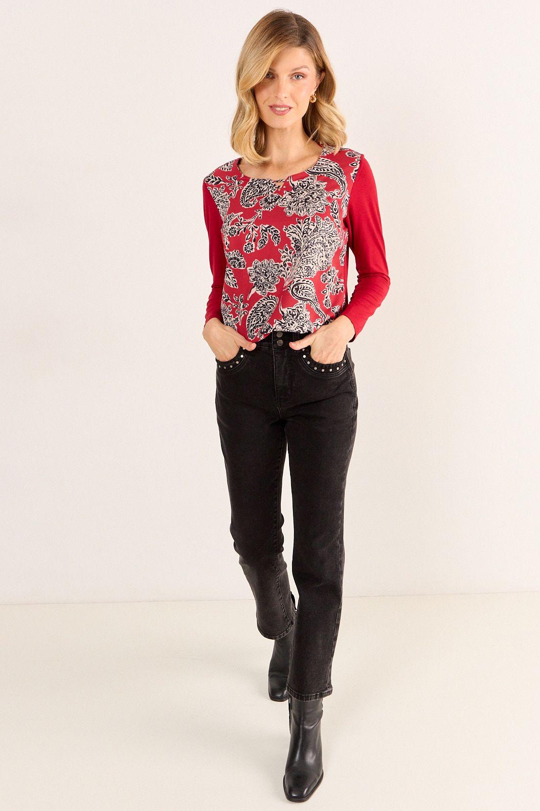 Polera Doble Tela Estampada Rojo Ma Griffe 14602126056103-4