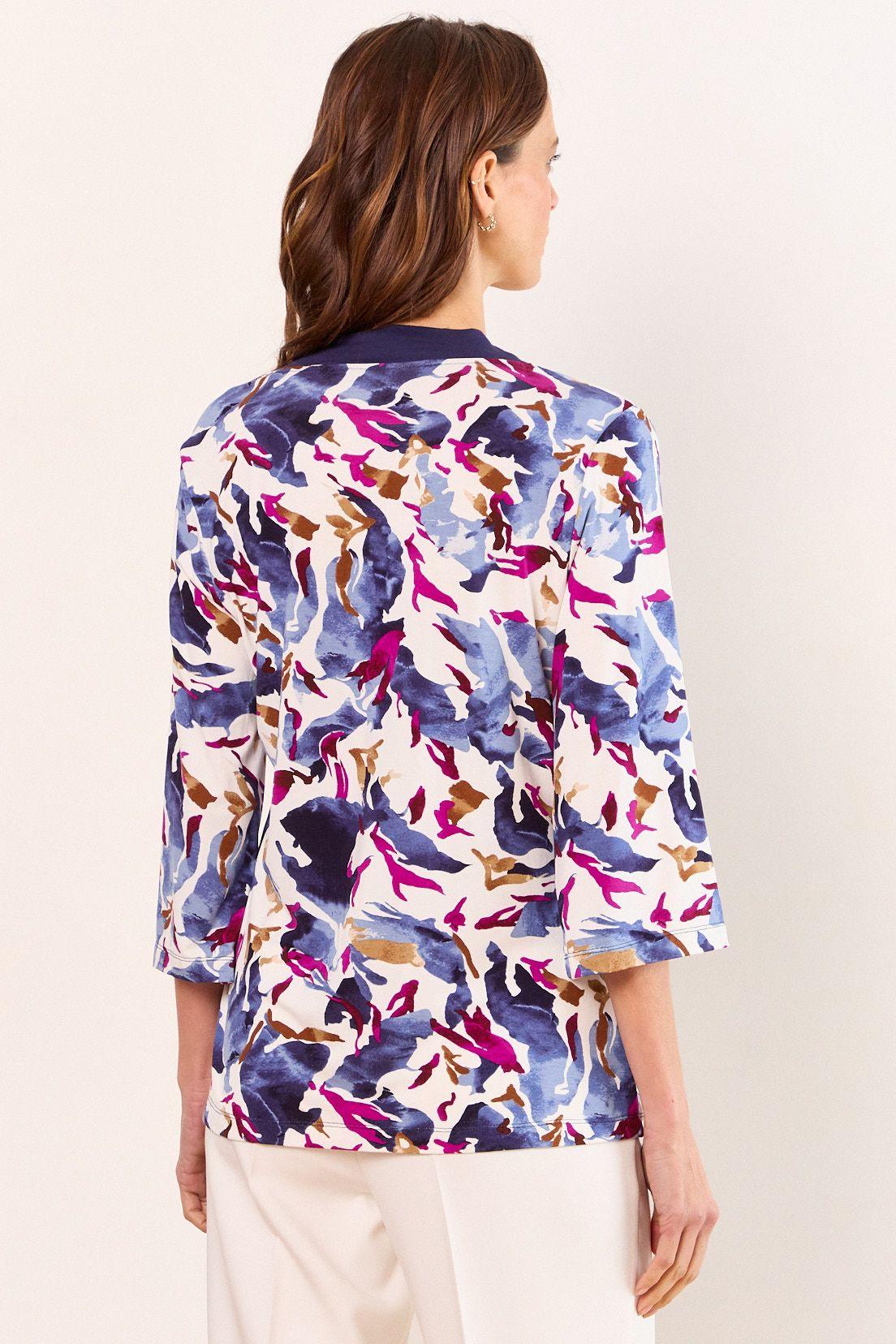 Polera Estampado Abstracto Cuello V Azul Ma Griffe 14302226054104-2