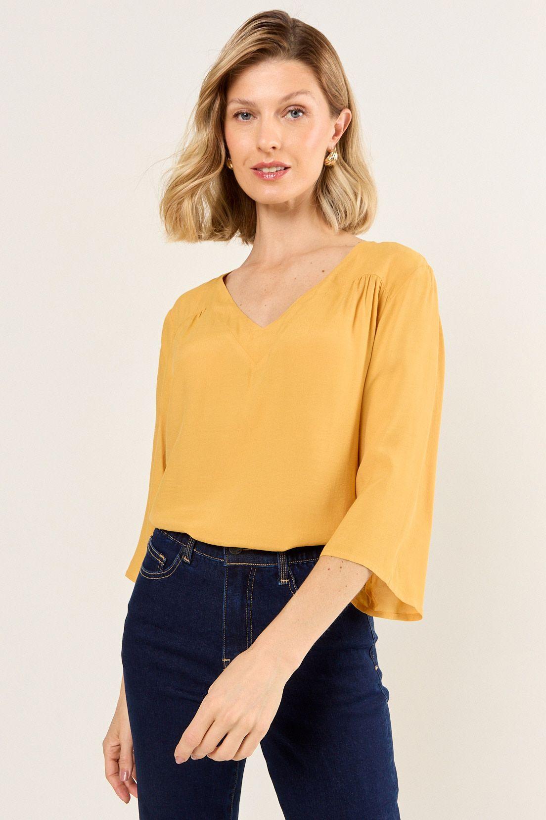 Blusa Escote V Amarillo Ma Griffe 14002126056314-1