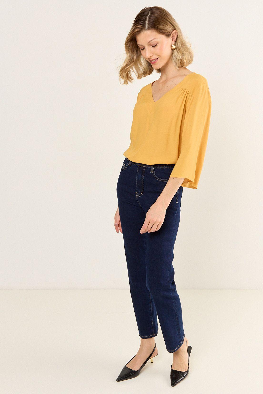 Blusa Escote V Amarillo Ma Griffe 14002126056314-3