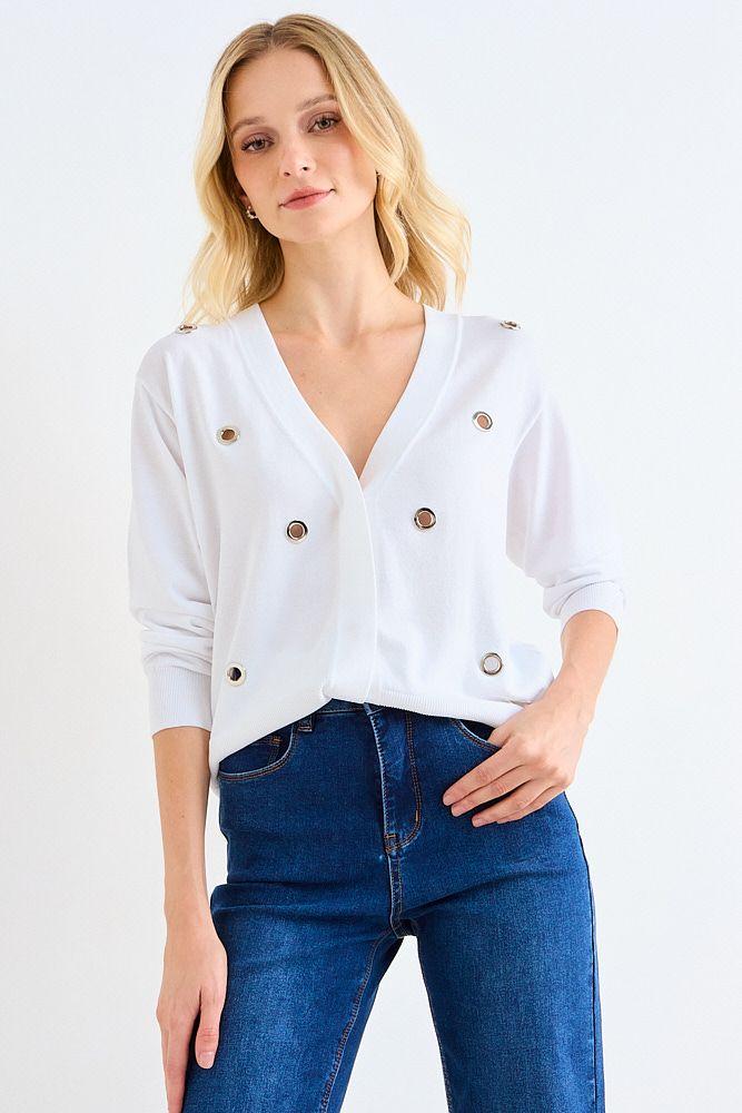 Cardigan Con Aplicaciones Metalicas Crudo Ash 18007126050105-0