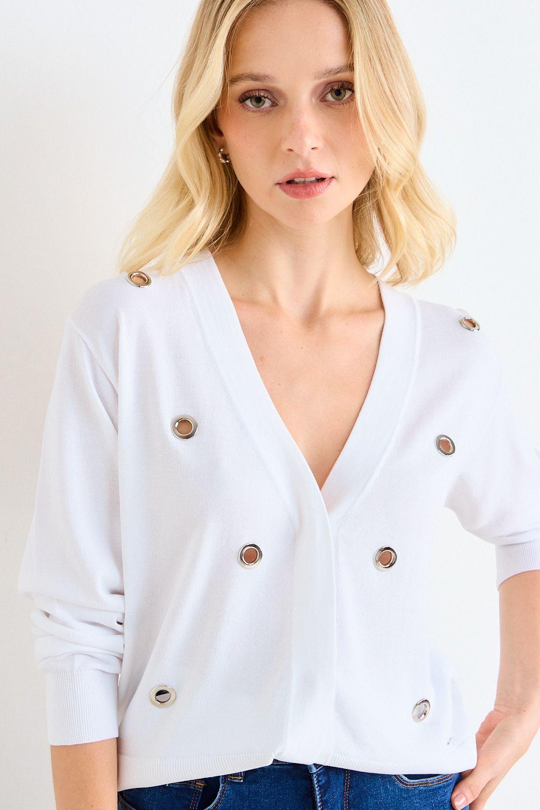 Cardigan Con Aplicaciones Metalicas Crudo Ash 18007126050105-1