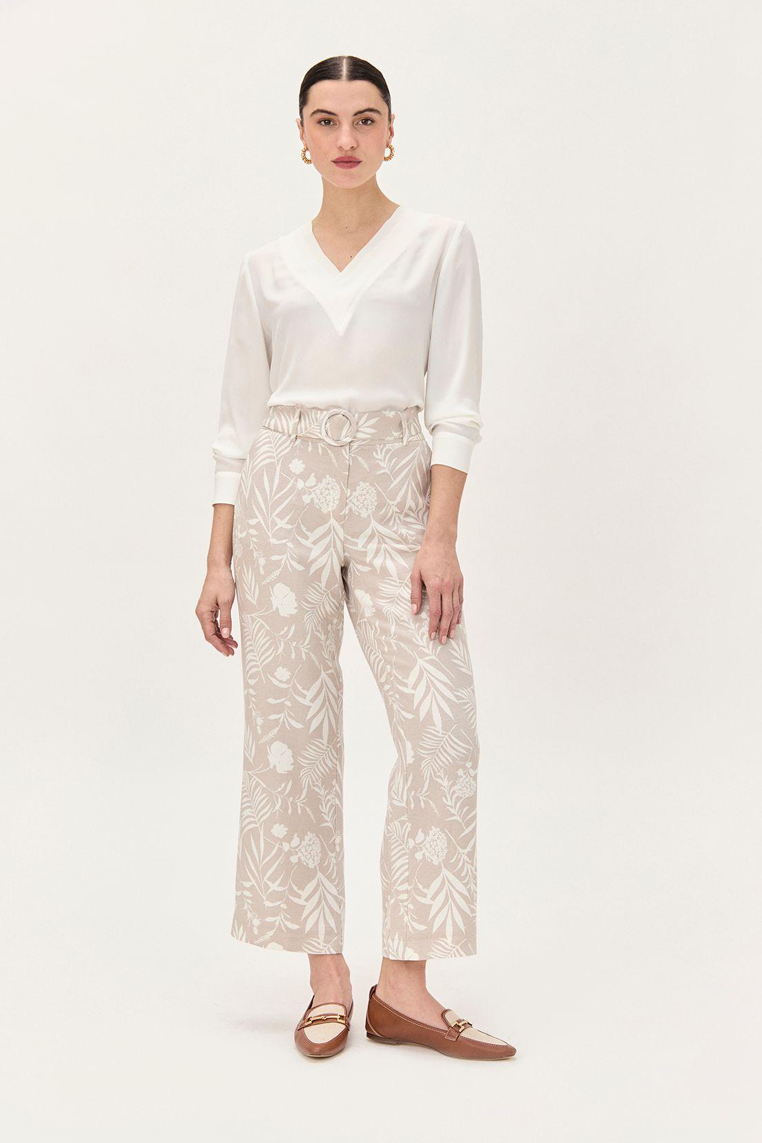 Pantalon Lino Estampado Beige Ma Griffe 11102224054106-0