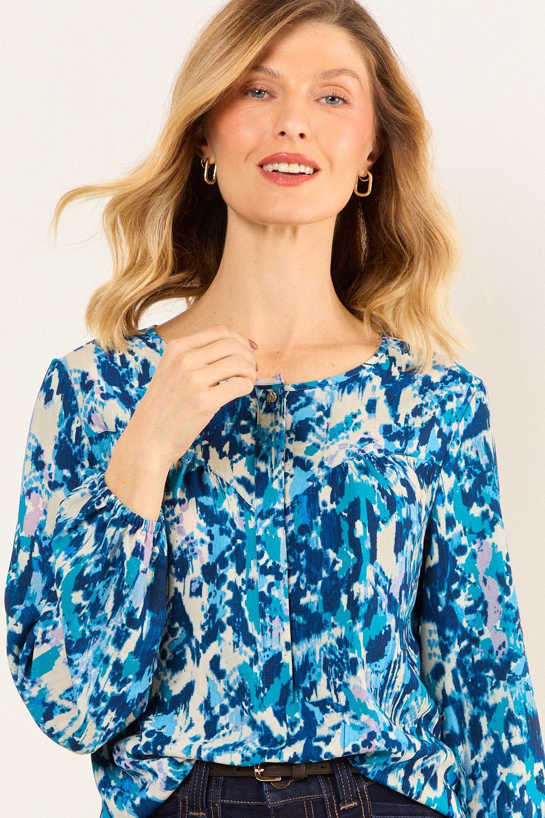 Blusa Escote Redondo Estampada Azul Ma Griffe 14102226001104-1